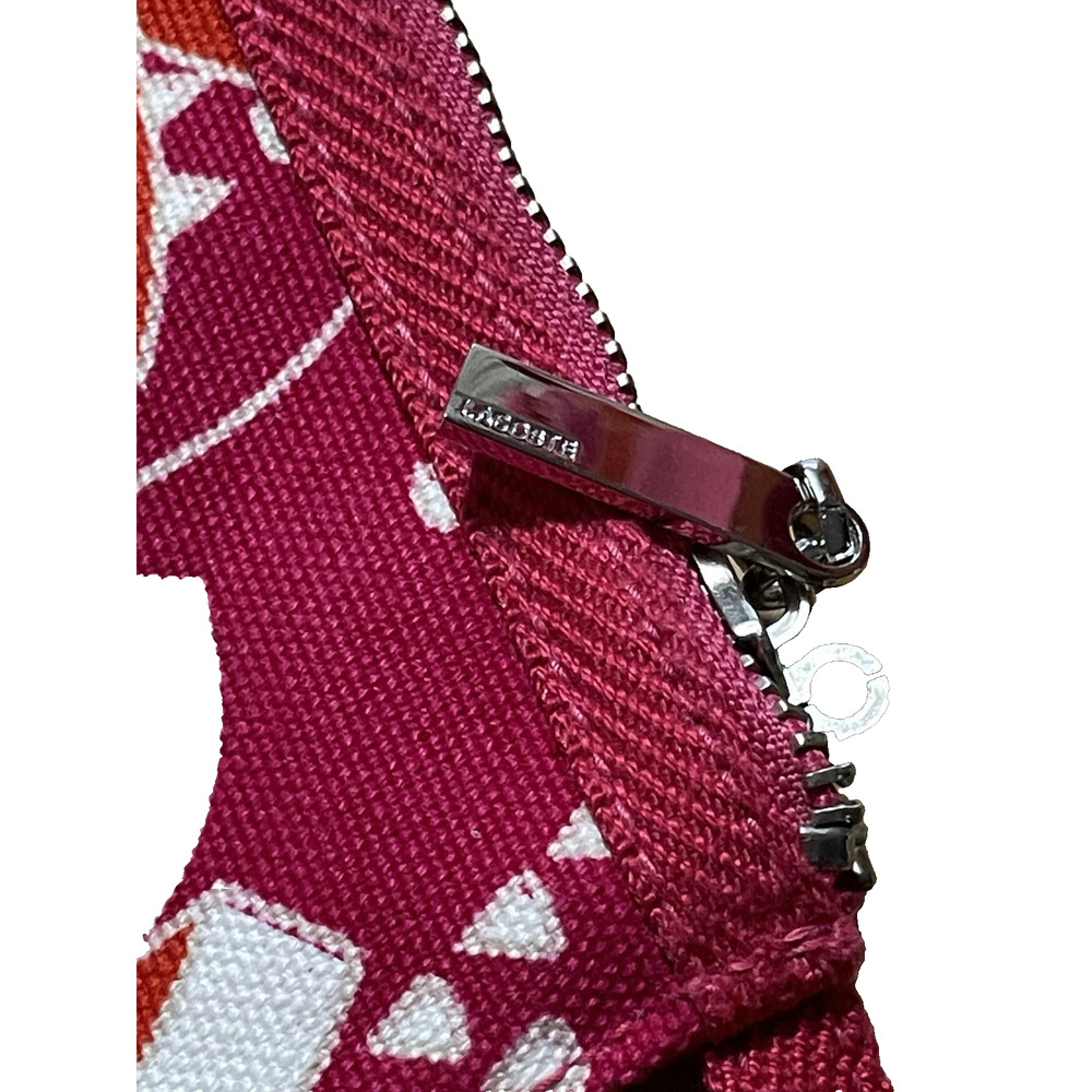 Lacoste Canvas Beach Tote Bag Tropical Pink Orange Shopper w/ Zip Pouch - Picture 12 of 14